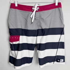 RIP CURL | Striped Swim Shorts Maroon, Gray, White, Black Print Men’s Size 33